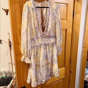 SHEIN Long Sleeve Floral Dress in Lavender and Yellow